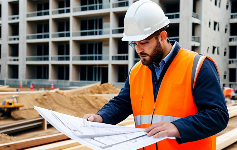 **

"A professional architect-appraiser, fully clothed in a modest, professional outfit, reviewing blueprints on a construction site. In the background, a partially completed multi-story building is visible. Focus on the architect's attentive expression and the technical details of the blueprints. Safe for work, appropriate content, perfect anatomy, natural proportions, professional photography, high quality."

**