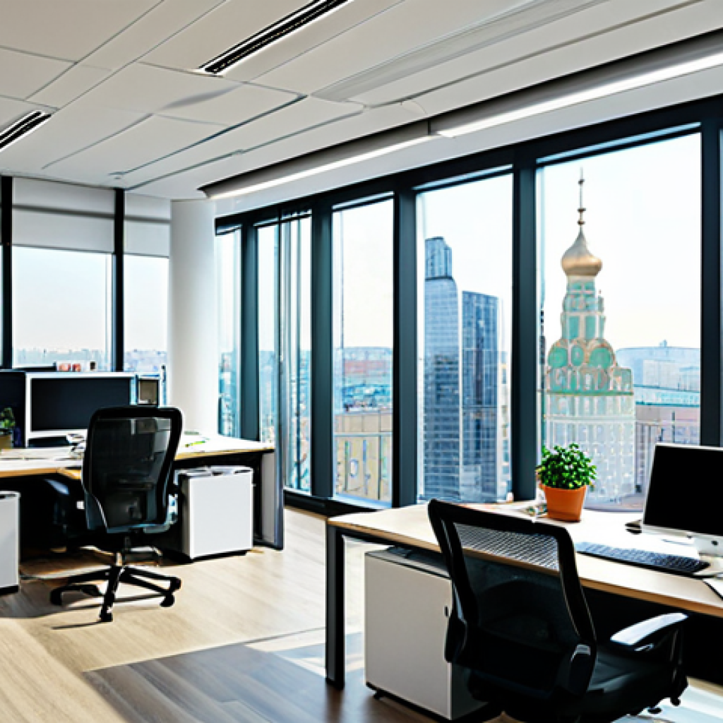 건축평가사의 자격 시험 기출 문제 분석 - Modern Office Interior**
"A brightly lit, open-plan office space in Moscow, featuring contemporary ...