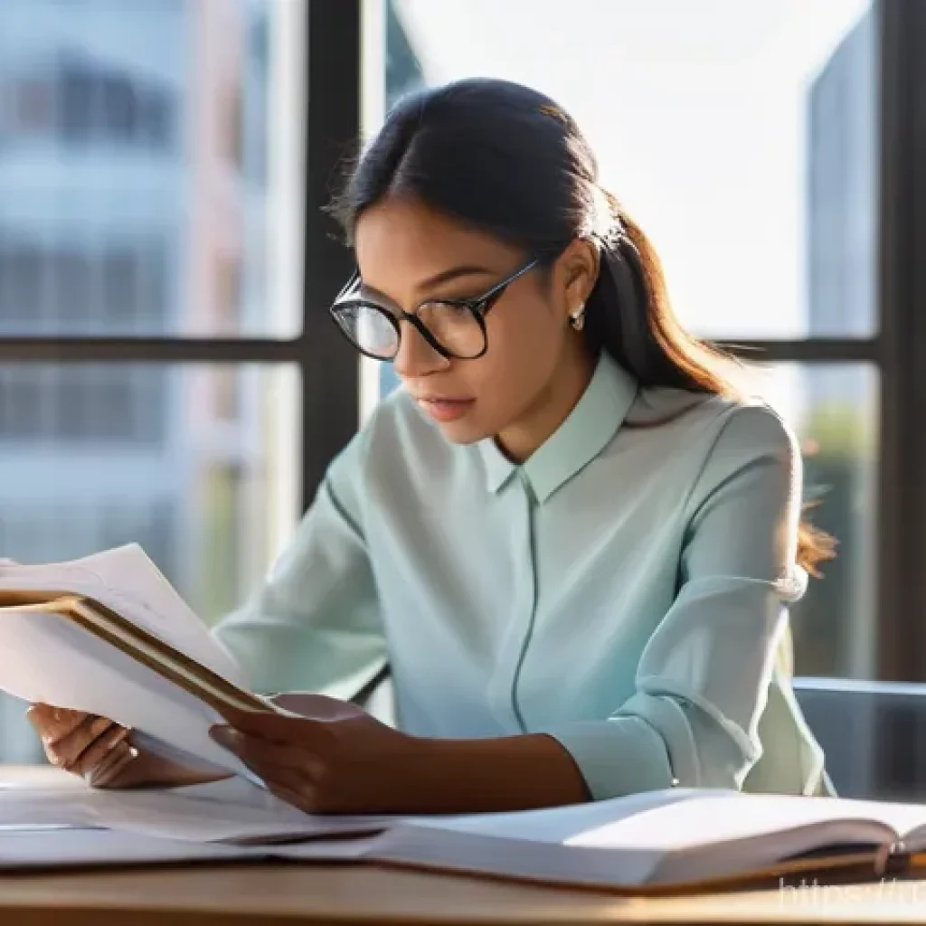 건축평가사 이직 준비 체크리스트 - **Image Prompt 1: The Aspiring Architectural Appraiser's Study**
A young, determined woman in he...