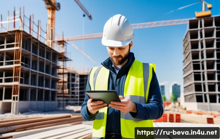 건축평가 전문가가 자주 겪는 문제 해결법 - A professional building inspector using a modern smartphone and tablet with specialized construction...