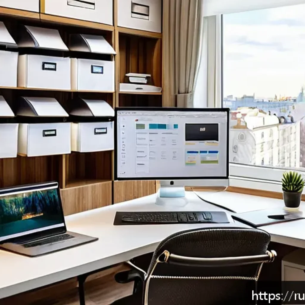 건축평가사의 재택근무 경험 - A modern, well-organized remote real estate appraisal workspace set in a cozy Moscow apartment, feat...