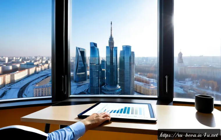 건축평가 전문가의 최신 평가 기법 - Photorealistic architectural valuation expert in a modern Moscow office, reviewing a detailed apartm...